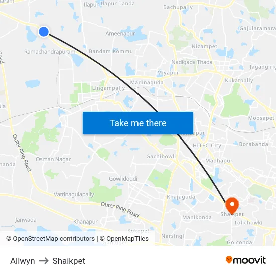 Allwyn to Shaikpet map