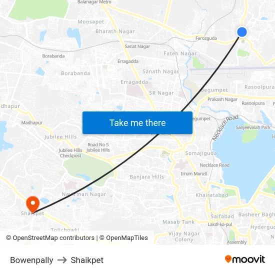 Bowenpally to Shaikpet map