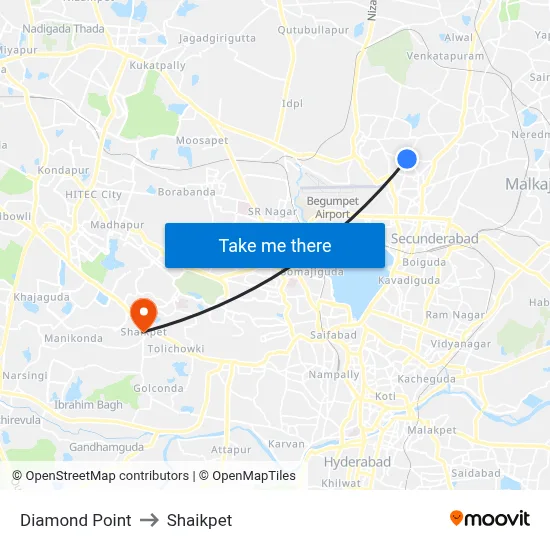 Diamond Point to Shaikpet map