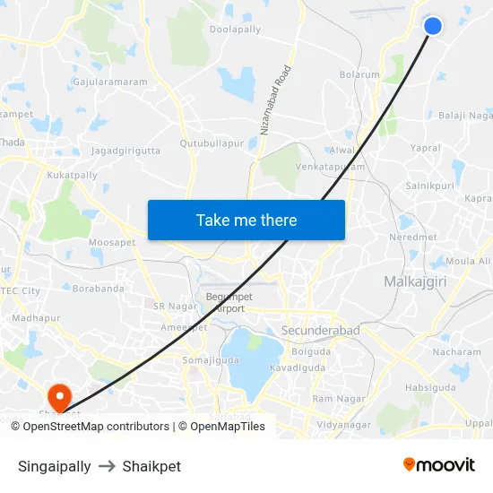 Singaipally to Shaikpet map