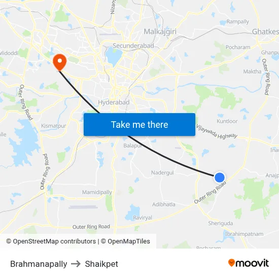 Brahmanapally to Shaikpet map