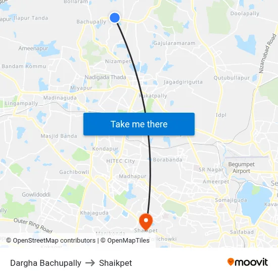 Dargha Bachupally to Shaikpet map