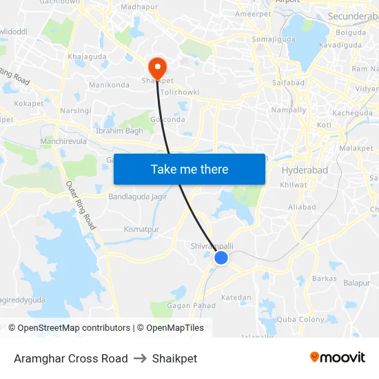 Aramghar Cross Road to Shaikpet map