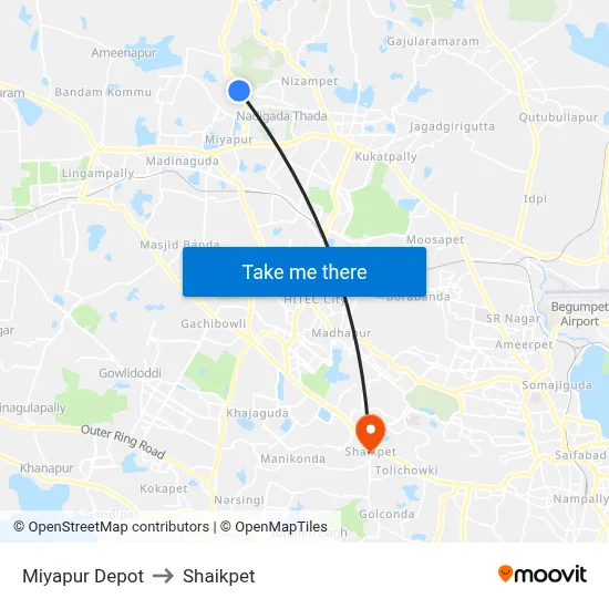Miyapur Depot to Shaikpet map