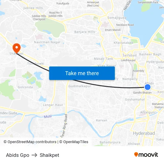 Abids Gpo to Shaikpet map