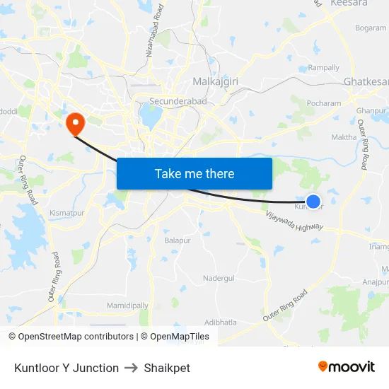 Kuntloor Y Junction to Shaikpet map