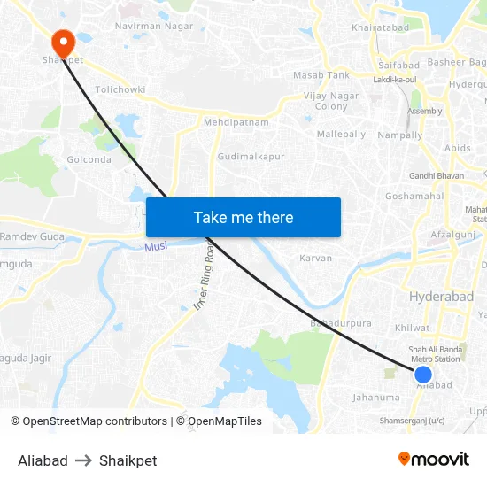 Aliabad to Shaikpet map