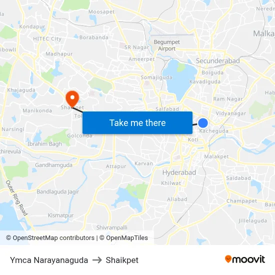 Ymca Narayanaguda to Shaikpet map