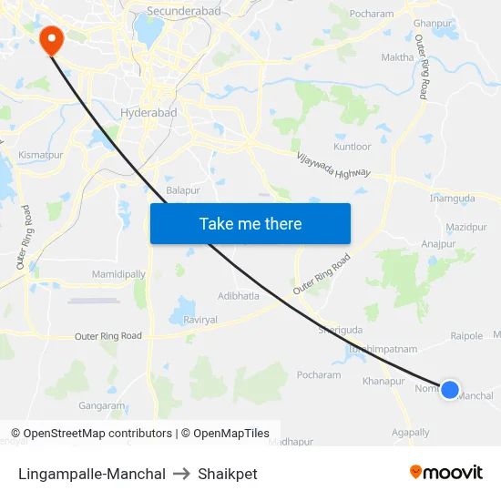 Lingampalle-Manchal to Shaikpet map