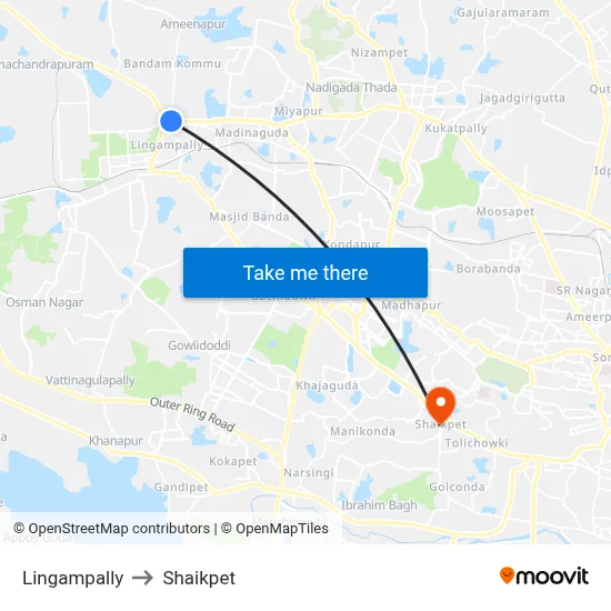 Lingampally to Shaikpet map
