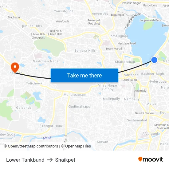 Lower Tankbund to Shaikpet map