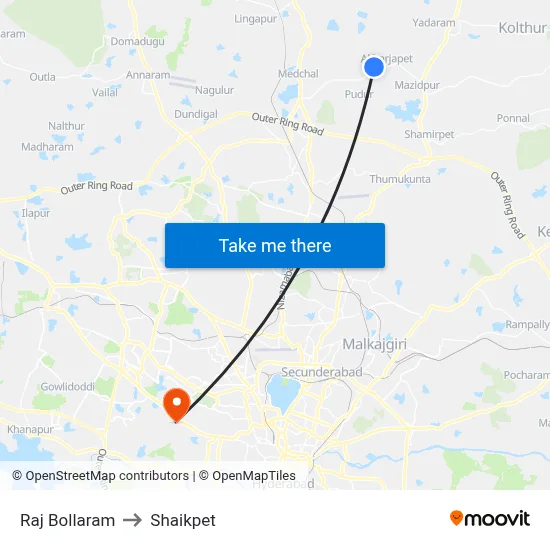 Raj Bollaram to Shaikpet map