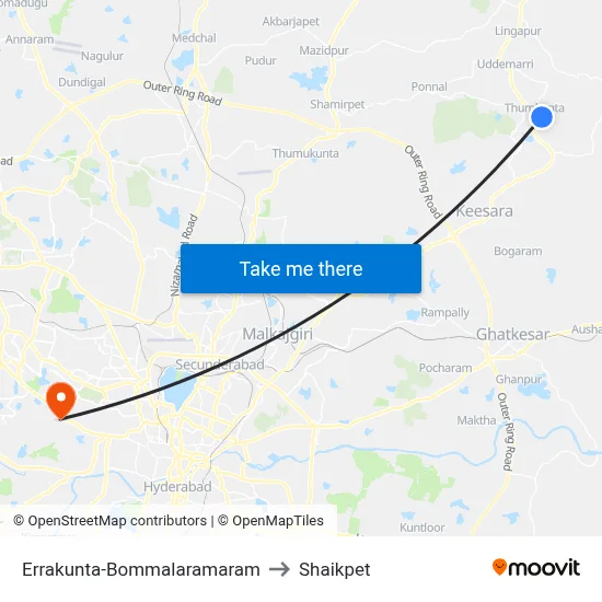 Errakunta-Bommalaramaram to Shaikpet map