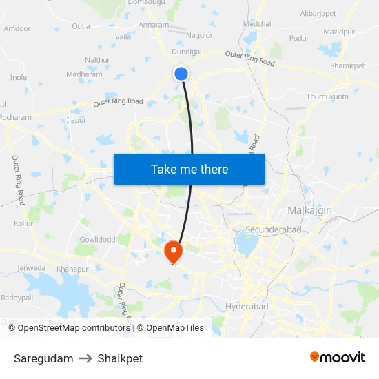 Saregudam to Shaikpet map