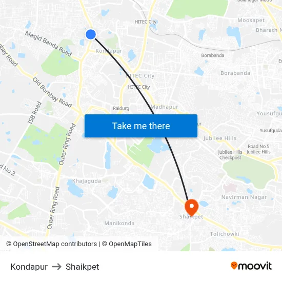 Kondapur to Shaikpet map