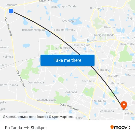 Pc Tanda to Shaikpet map