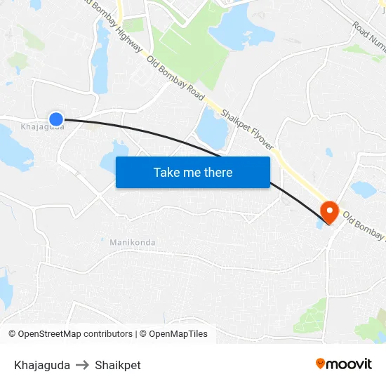 Khajaguda to Shaikpet map