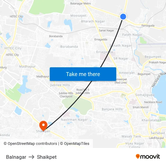 Balnagar to Shaikpet map