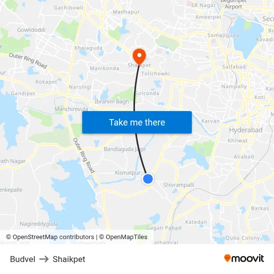 Budvel to Shaikpet map