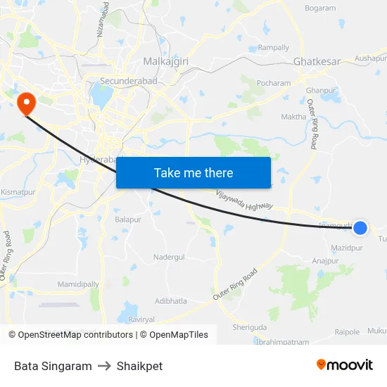Bata Singaram to Shaikpet map