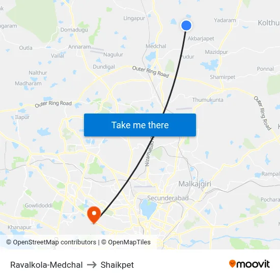 Ravalkola-Medchal to Shaikpet map