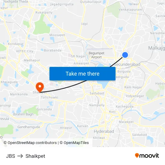 JBS to Shaikpet map