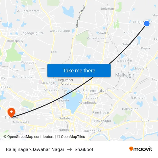 Balajinagar-Jawahar Nagar to Shaikpet map