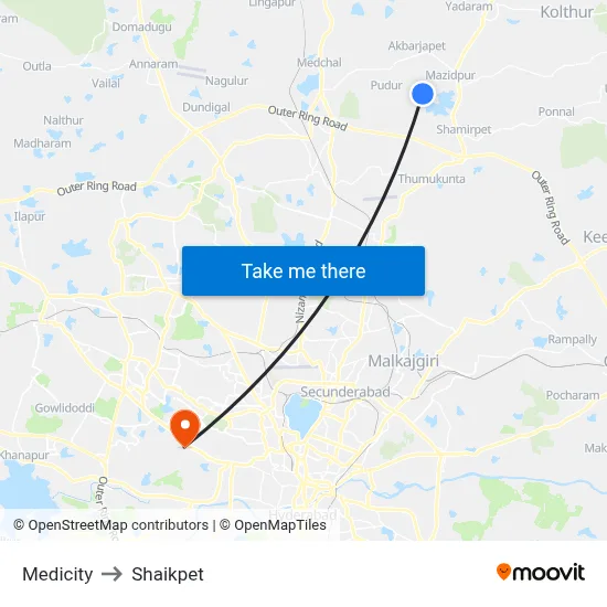 Medicity to Shaikpet map