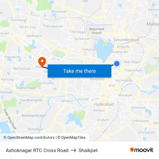 Ashoknagar RTC Cross Road to Shaikpet map