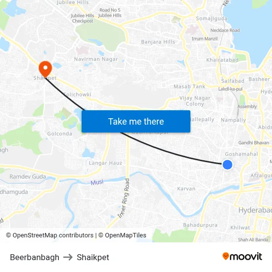 Beerbanbagh to Shaikpet map