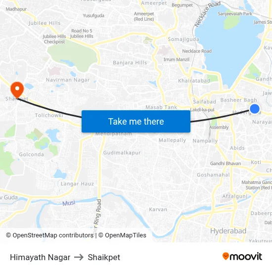 Himayath Nagar to Shaikpet map