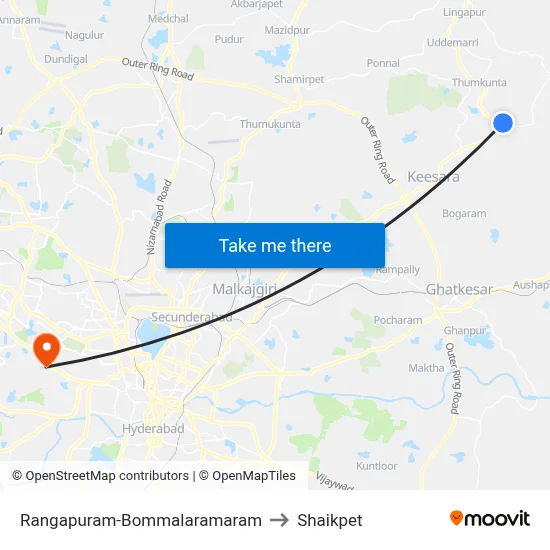 Rangapuram-Bommalaramaram to Shaikpet map