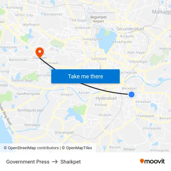 Government Press to Shaikpet map