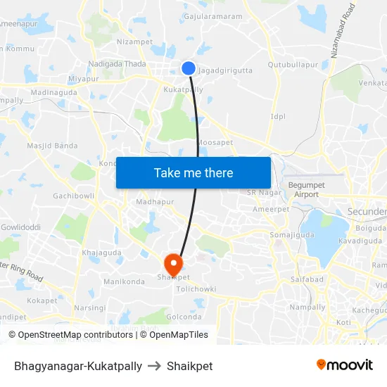 Bhagyanagar-Kukatpally to Shaikpet map