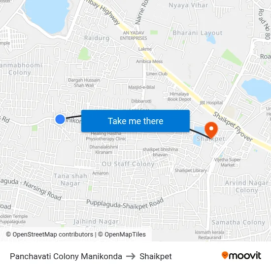 Panchavati Colony  Manikonda to Shaikpet map