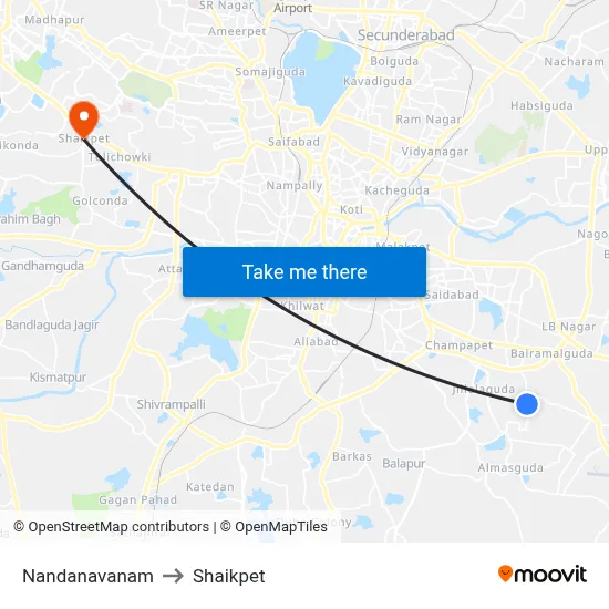 Nandanavanam to Shaikpet map