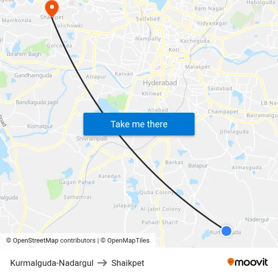 Kurmalguda-Nadargul to Shaikpet map