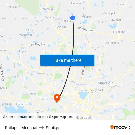 Railapur-Medchal to Shaikpet map