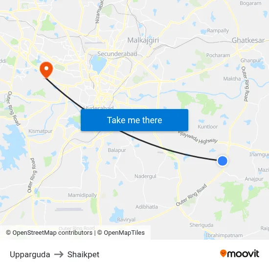 Upparguda to Shaikpet map