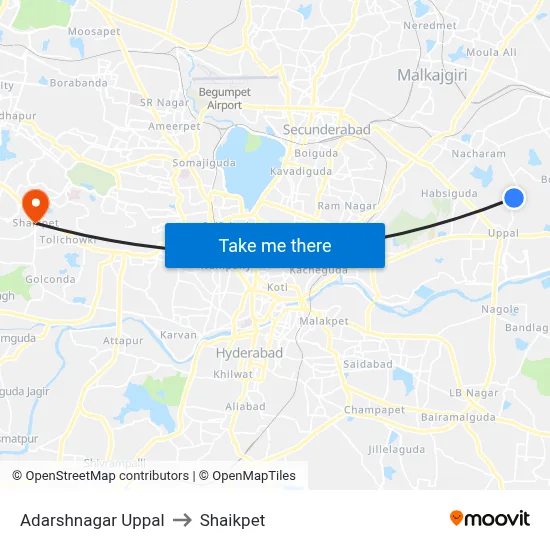 Adarshnagar Uppal to Shaikpet map