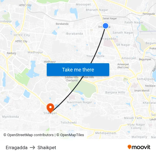 Erragadda to Shaikpet map