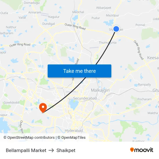 Bellampalli Market to Shaikpet map