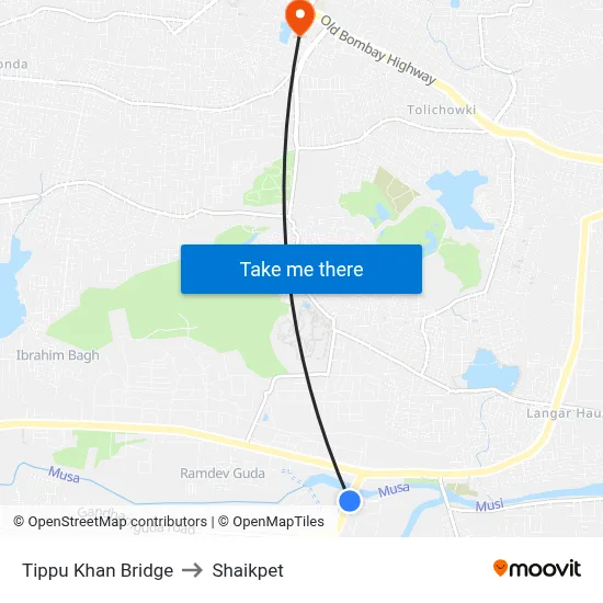 Tippu Khan Bridge to Shaikpet map