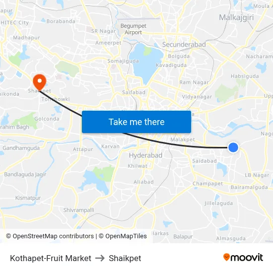 Kothapet-Fruit Market to Shaikpet map
