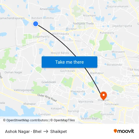 Ashok Nagar - Bhel to Shaikpet map