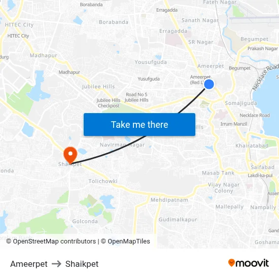 Ameerpet to Shaikpet map