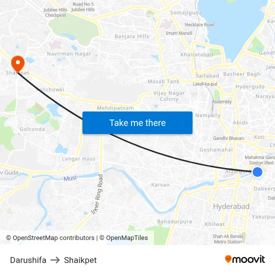 Darushifa to Shaikpet map
