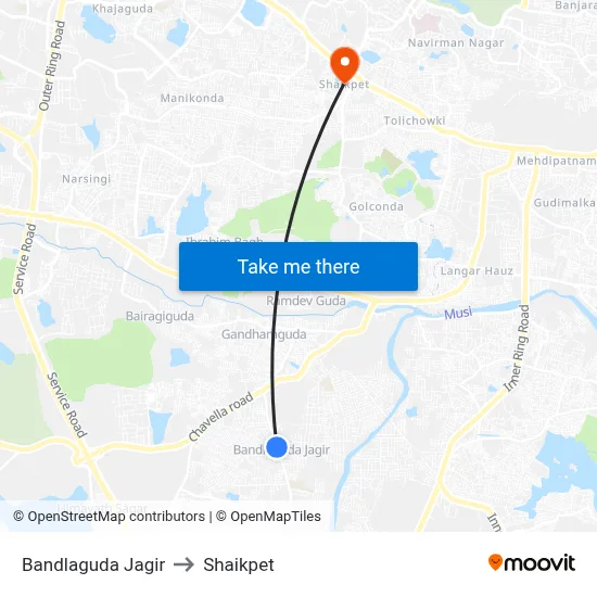 Bandlaguda Jagir to Shaikpet map