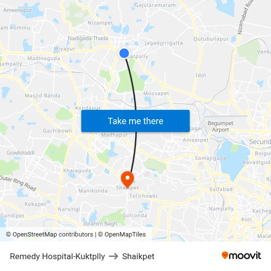 Remedy Hospital-Kuktplly to Shaikpet map