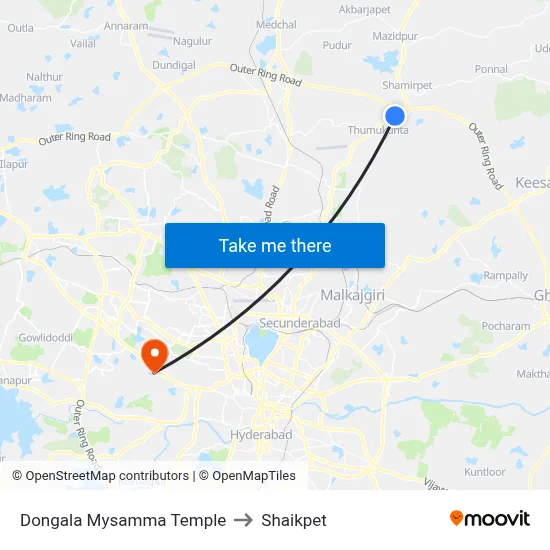 Dongala Mysamma Temple to Shaikpet map
